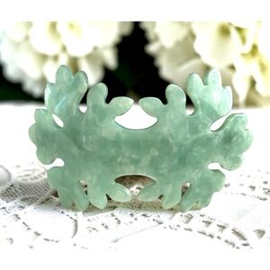 Vtg 1990s Green Marbled Lucite Large Barrette 4" Made In France